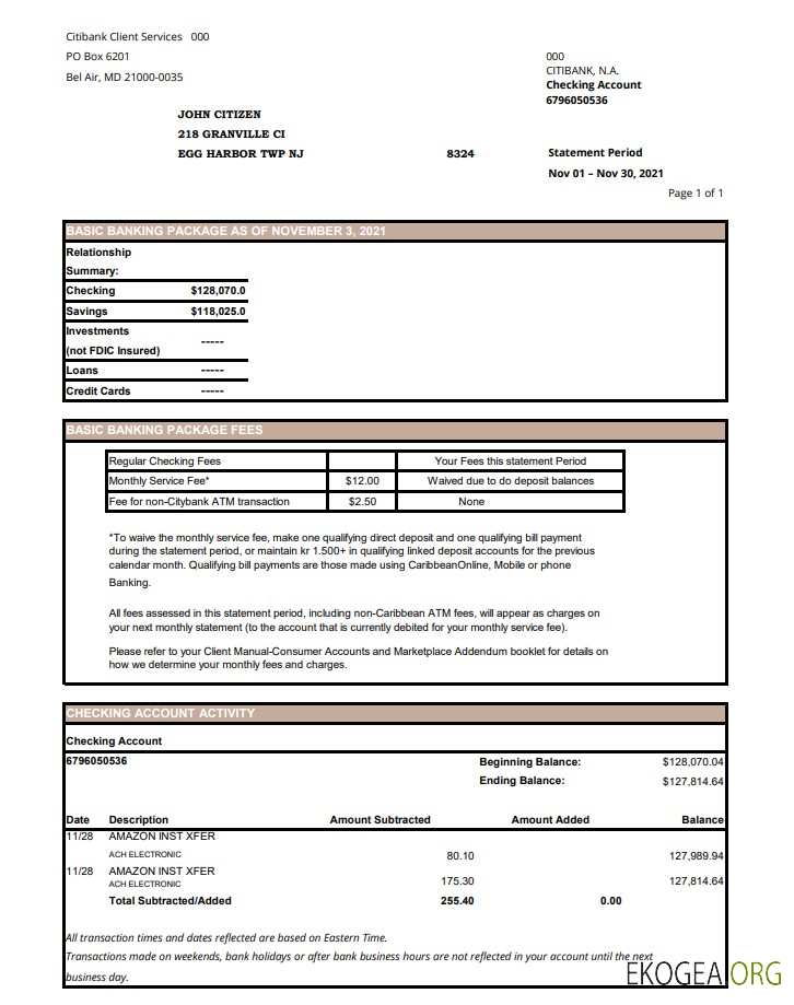 USA City Bank excel pdf